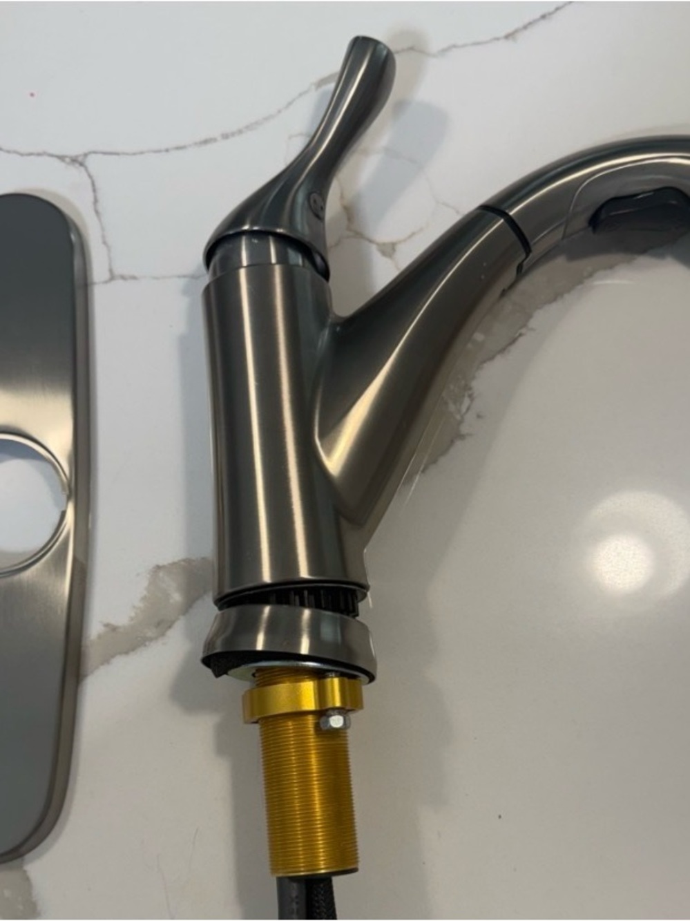 Delta Single-Handle Kitchen Faucet in Brushed Nickel and Gold